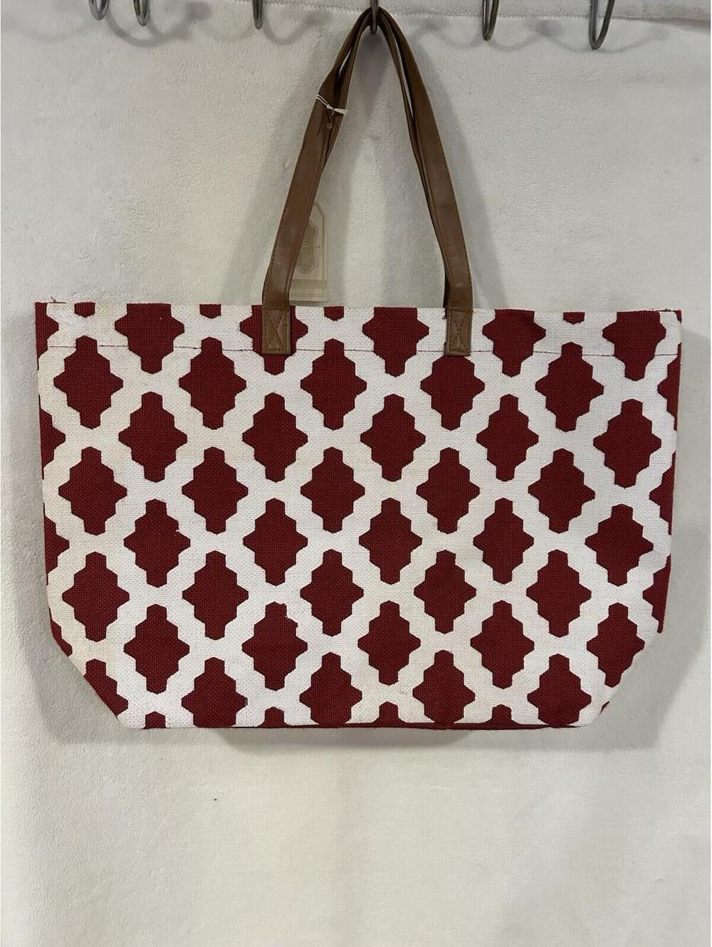 Jute Large Tote Carry All Bag with Faux Leather Handles by Mud Pie NWT